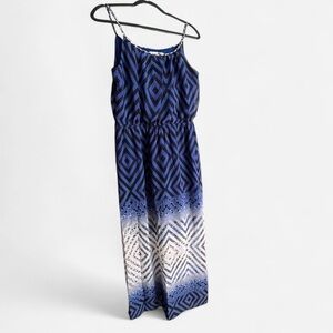 Cato Blue and White Geometric Maxi Dress